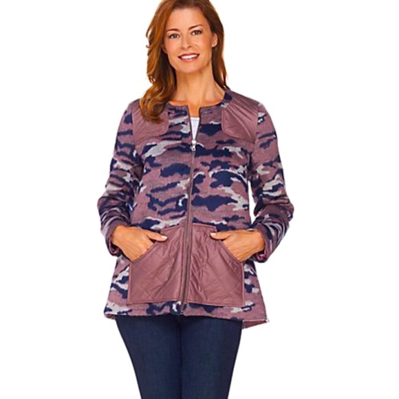 NEW! LOGO by Lori Goldstein Brushed Fleece Camo Zip Front Jacket Quilted SZ 2 - Picture 1 of 9